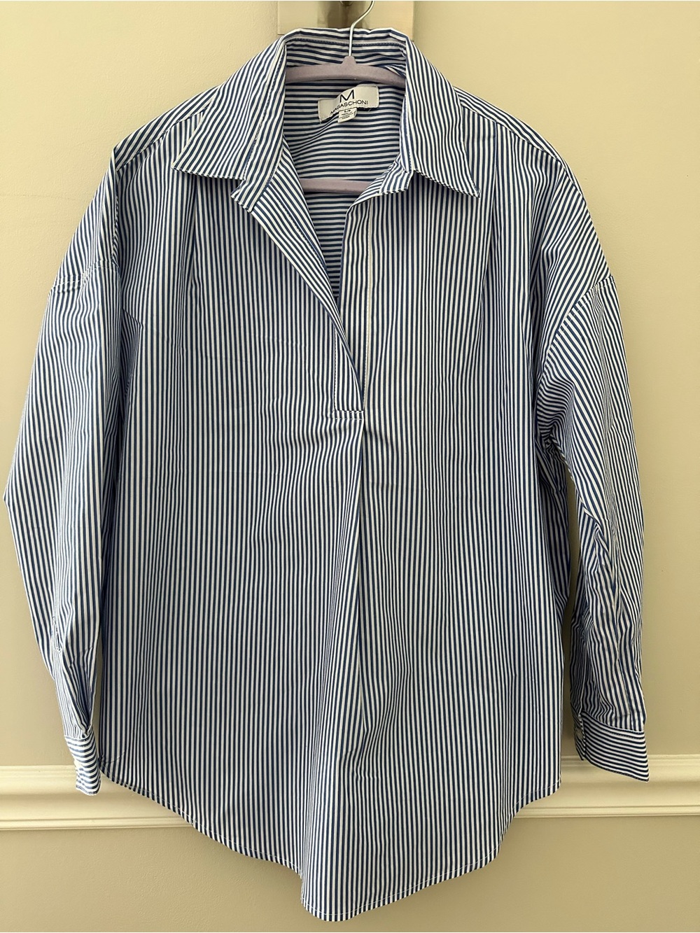 Magaschoni Blue & White Vertical Stripe Dress Shirt Small
